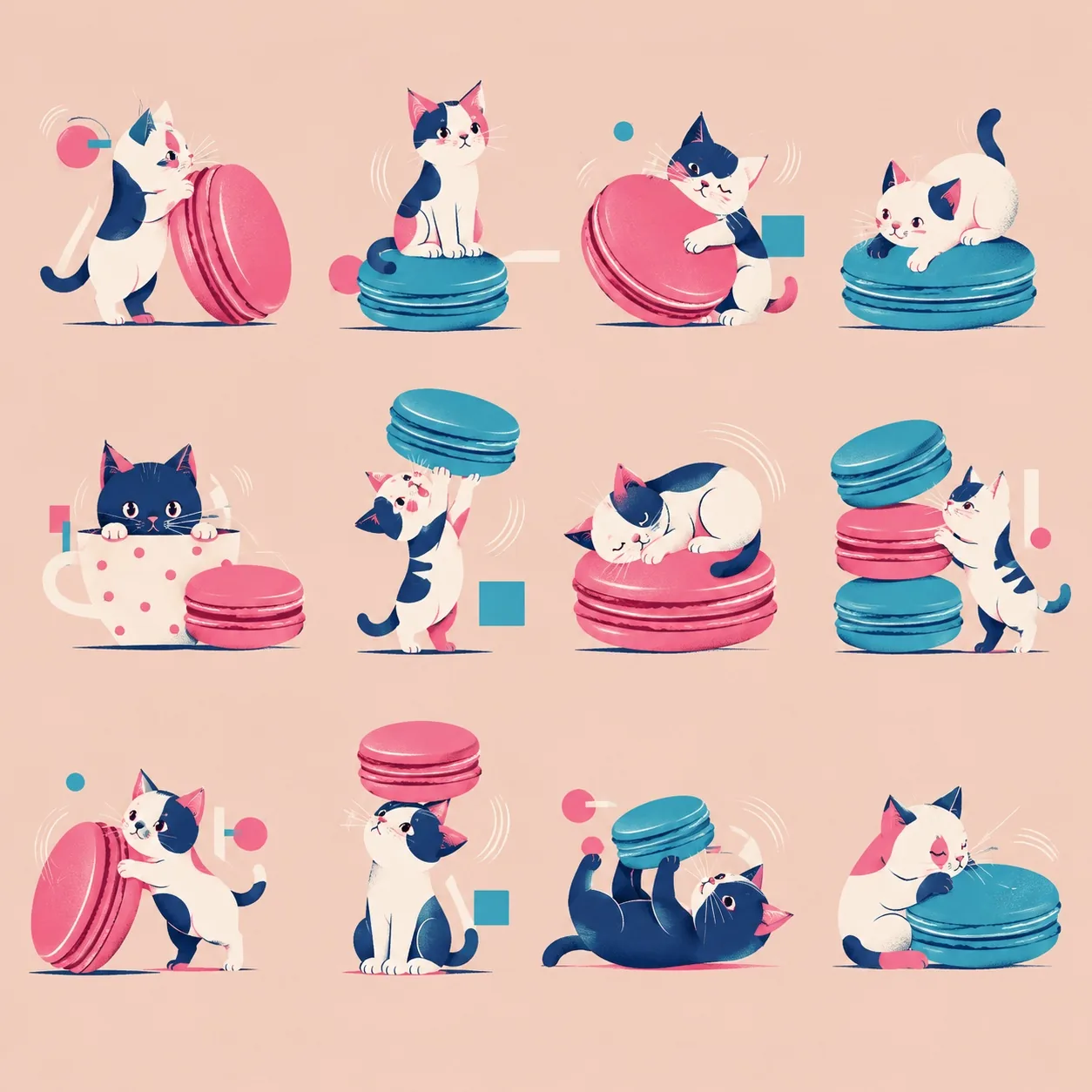 Cats & Macarons: Pop Accent: every illustration in the collection on one sheet