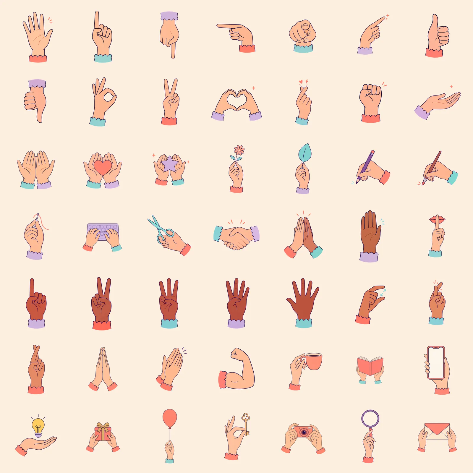 Hands Up: every illustration in the collection on one sheet