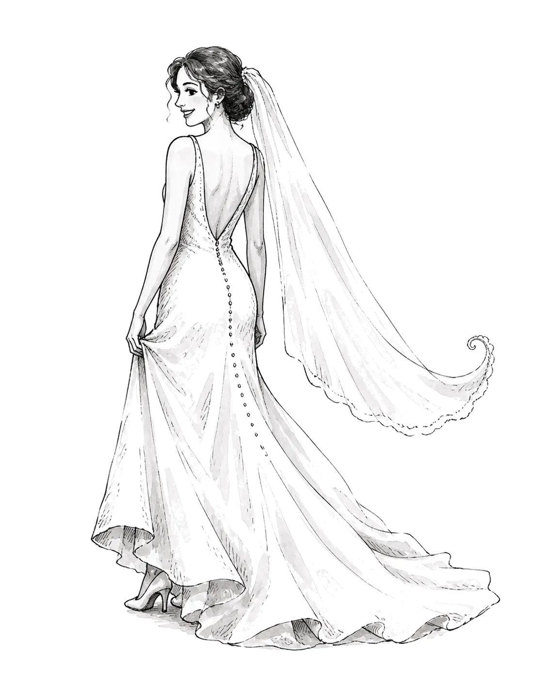 Bride, Back and Veil, Curiosa style