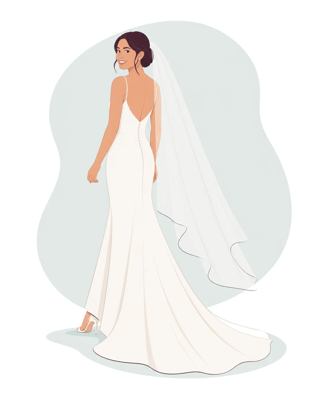 Bride, Back and Veil, Flat style