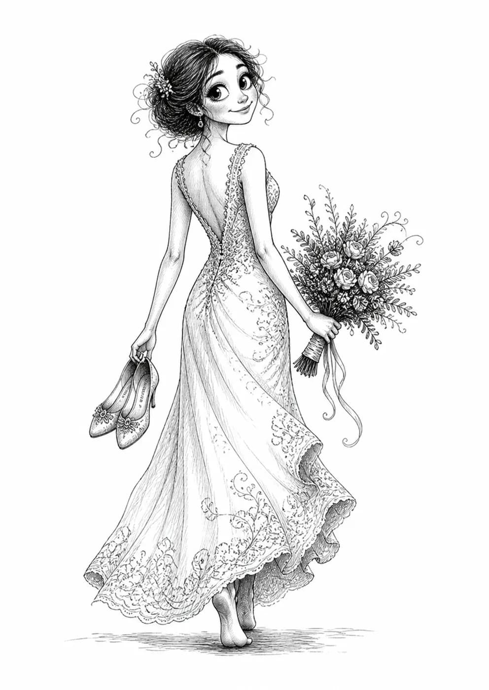 Shoes in Hand, Whimsical ink style
