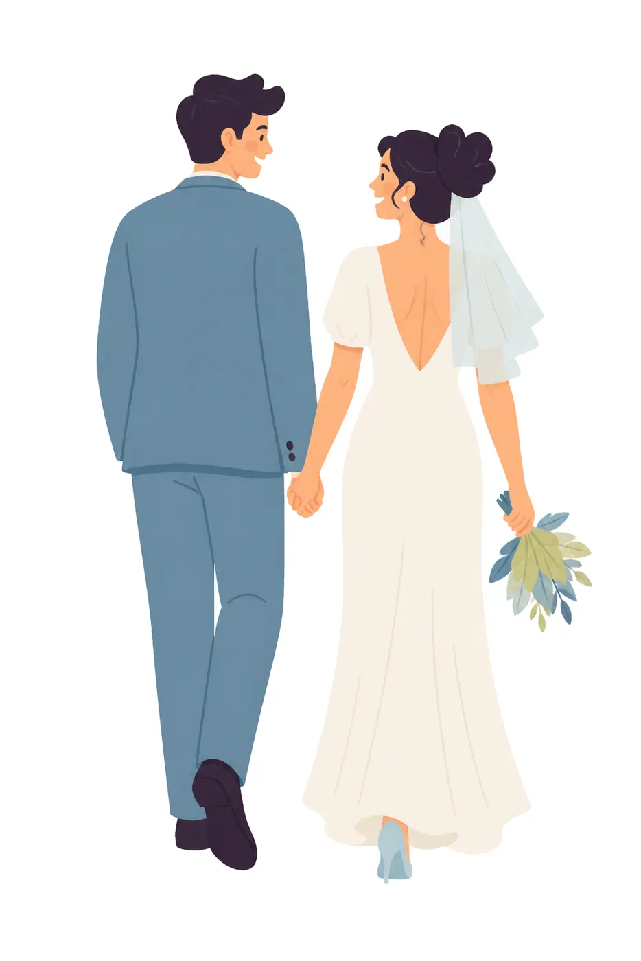 Couple, Back View, Flat style
