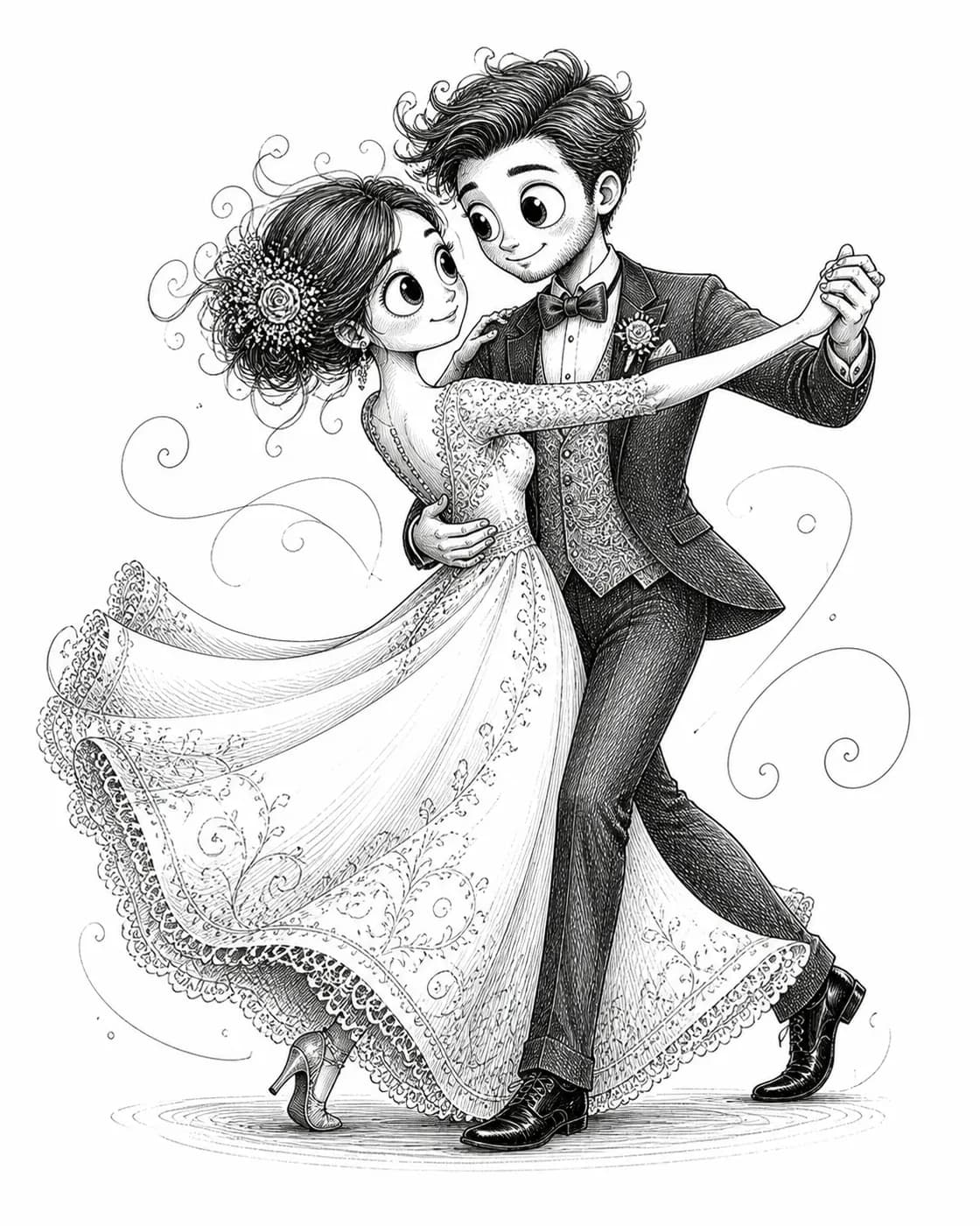 First Dance, Whimsical ink style