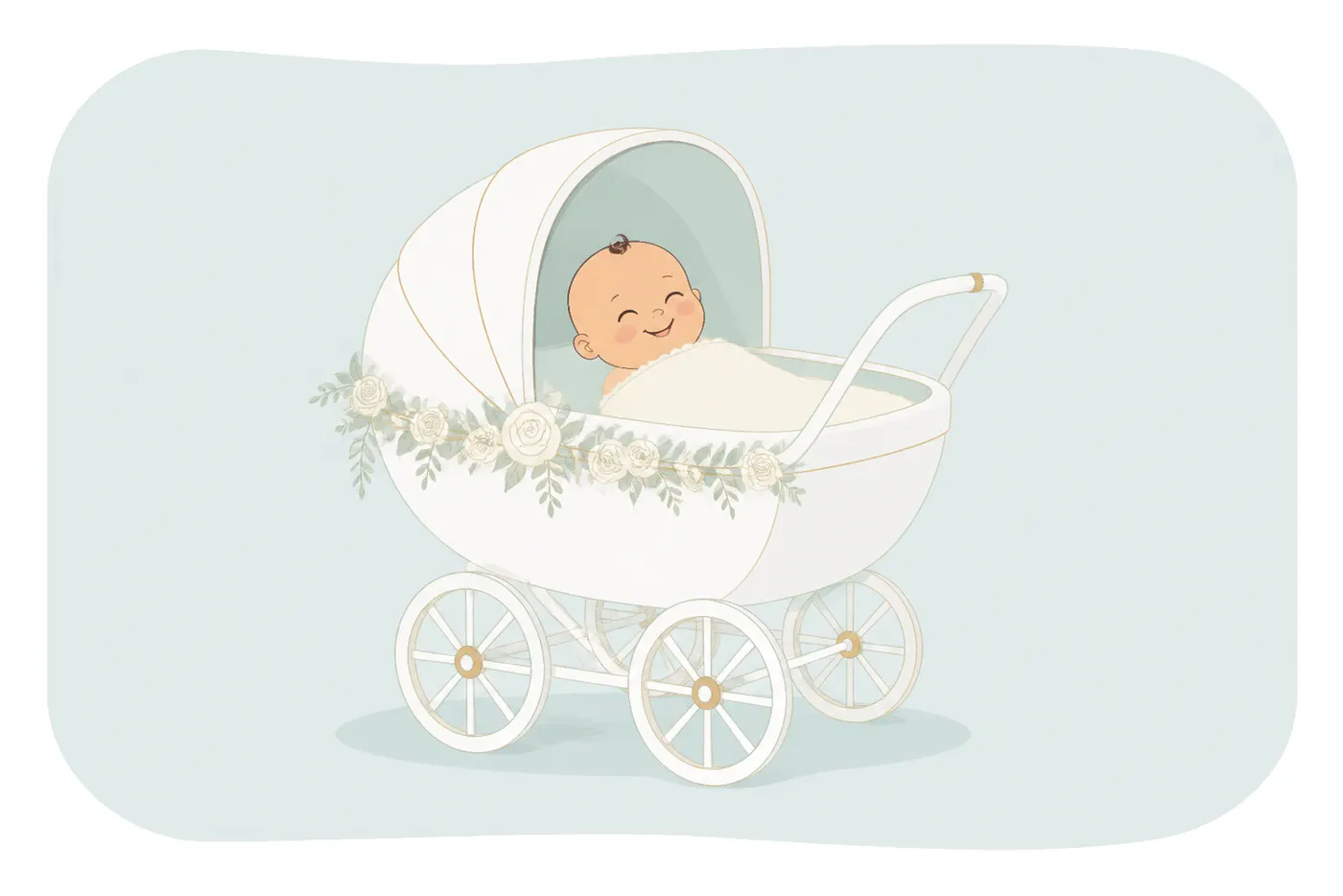 Wedding Baby in Pram, Flat style