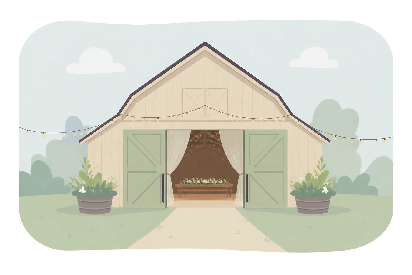 Barn Wedding Exterior, Flat style