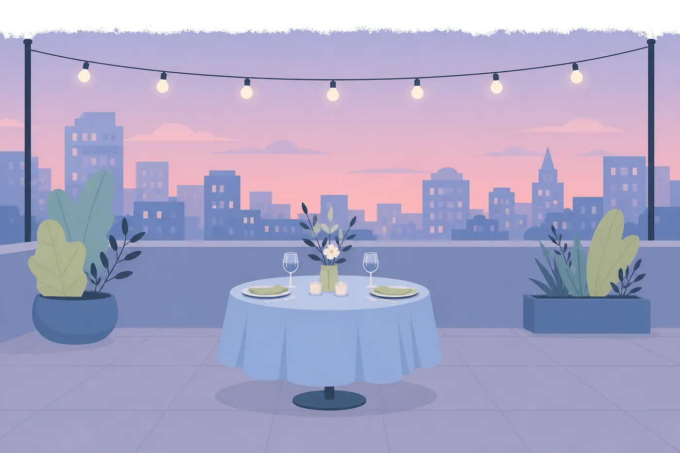 City Rooftop Reception, Flat style