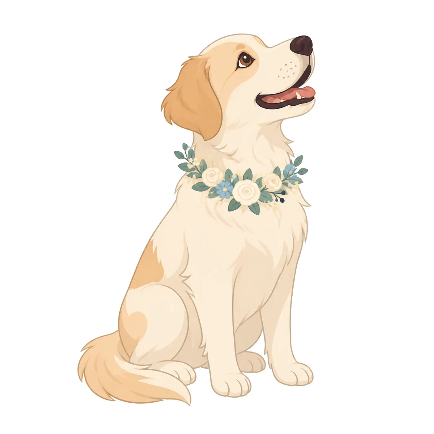 Dog with Floral Collar, Flat style