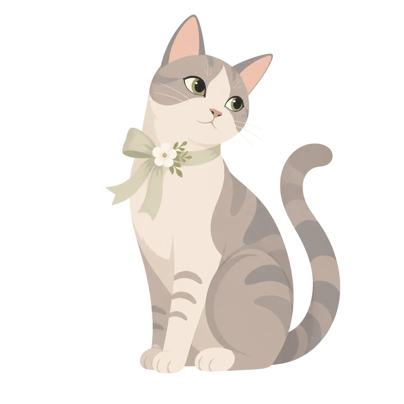 Cat with Ribbon Collar, Flat style