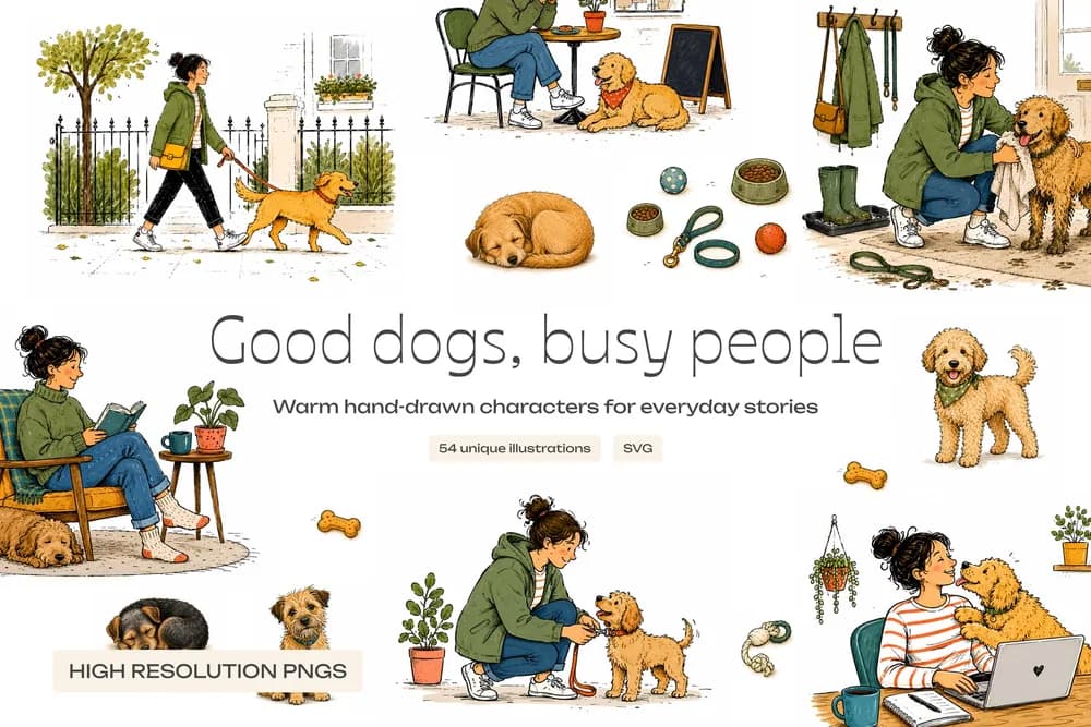 Good Dogs, Busy People illustration collection cover